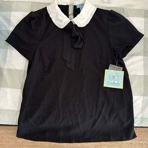 NWT Blue blouse with Peter Pan collar and bow tie